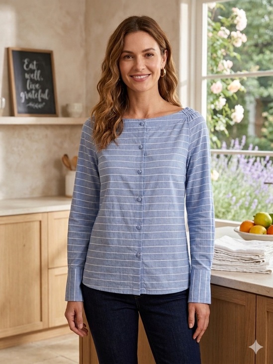 Worthington Tops - Worthington Women’s Striped Button-Front Top – Blue & White, Size Large (NWT)